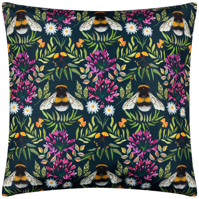 Waterproof Outdoor Cushion, House of Bloom Zinnia Bee Design, Navy