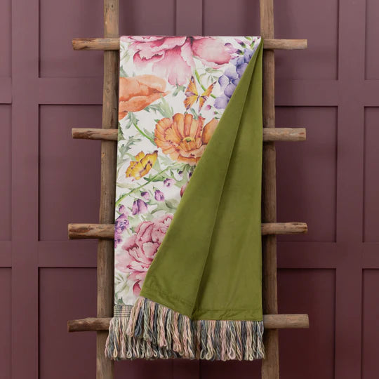 Idalia Printed Fringe Throw, Floral, Fuschia, Multicoloured