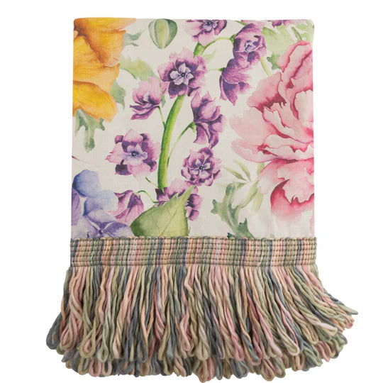 Idalia Printed Fringe Throw, Floral, Fuschia, Multicoloured