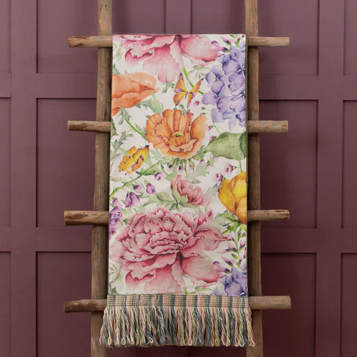 Idalia Printed Fringe Throw, Floral, Fuschia, Multicoloured