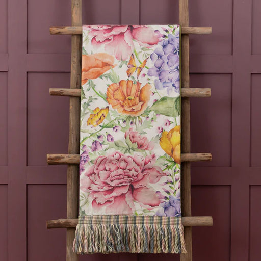 Idalia Printed Fringe Throw, Floral, Fuschia, Multicoloured