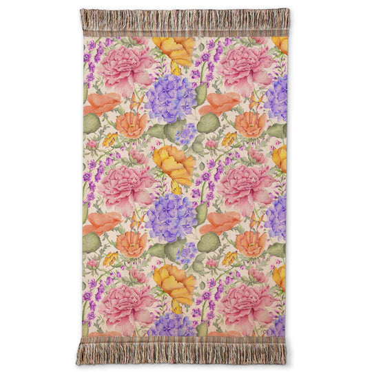 Idalia Printed Fringe Throw, Floral, Fuschia, Multicoloured