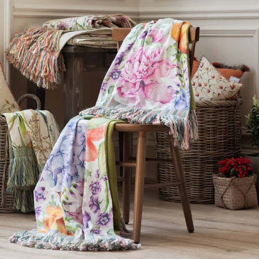 Idalia Printed Fringe Throw, Floral, Fuschia, Multicoloured