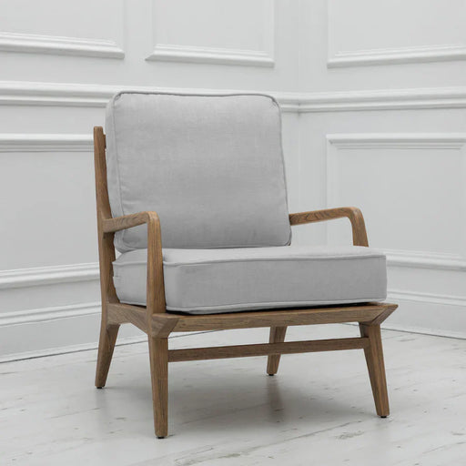 Minimalist Natural Wooden Lounge Chair – Light Grey Upholstery  