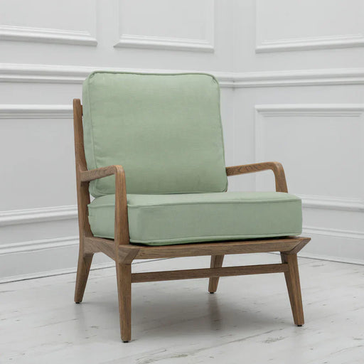 Refreshing Pistachio Wooden Lounge Chair – Durable Upholstery & Natural Frame  