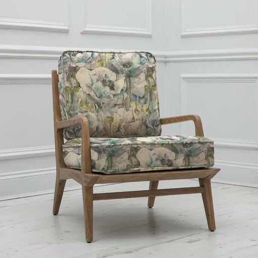 Elegant Veronica Wooden Lounge Chair – Floral Cotton Linen Upholstery  