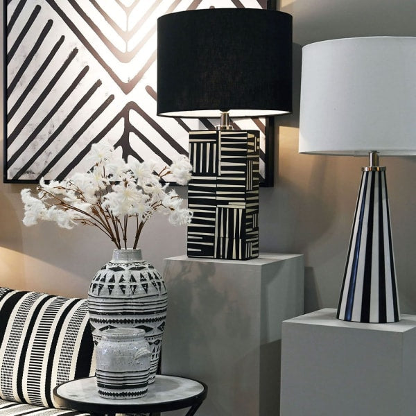 Stripe Bone Metal Base Table Lamp with Linen Shade