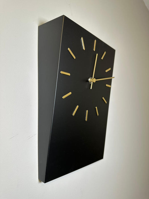 Matt Black & Gold Metal Rectangle Desk / Wall Clock