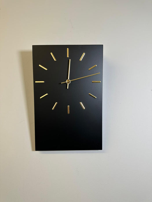 Matt Black & Gold Metal Rectangle Desk / Wall Clock