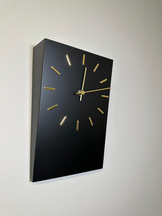 Matt Black & Gold Metal Rectangle Desk / Wall Clock