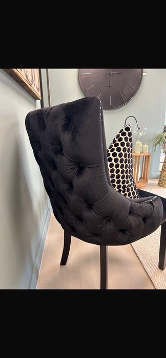 Kensington Townhouse Black Velvet Dining Chair with Deep Button Tuft Detail