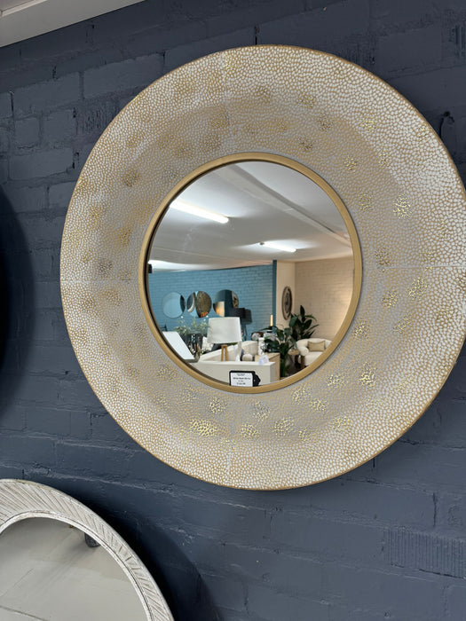 Gold & White Textured Round Wall Mirror