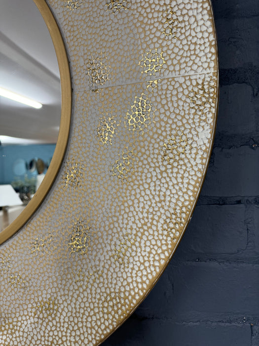 Gold & White Textured Round Wall Mirror