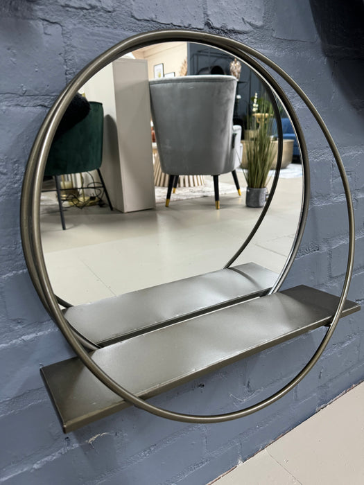 Contemporay Round Metal Wall Mirror, Shelf - Large