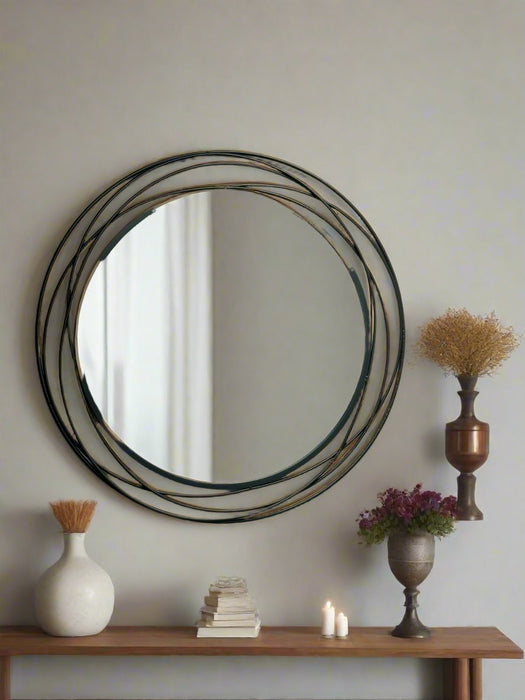 Black Metal Round Spiral Wall Mirror