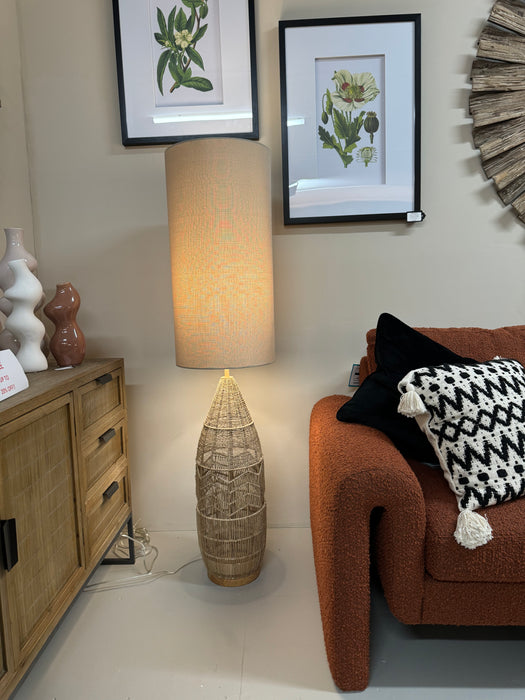 Crofton Natural Woven Husk Floor Lamp & Linen Shade