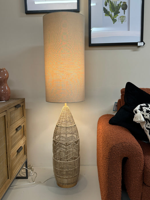 Crofton Natural Woven Husk Floor Lamp & Linen Shade