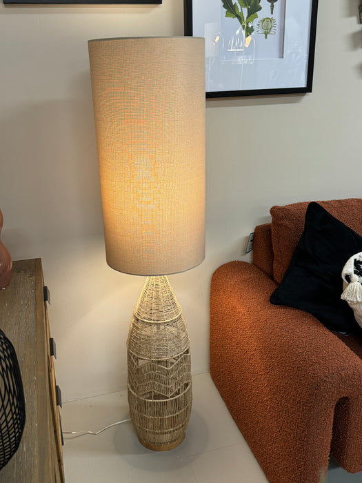 Crofton Natural Woven Husk Floor Lamp & Linen Shade