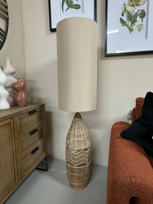 Crofton Natural Woven Husk Floor Lamp & Linen Shade