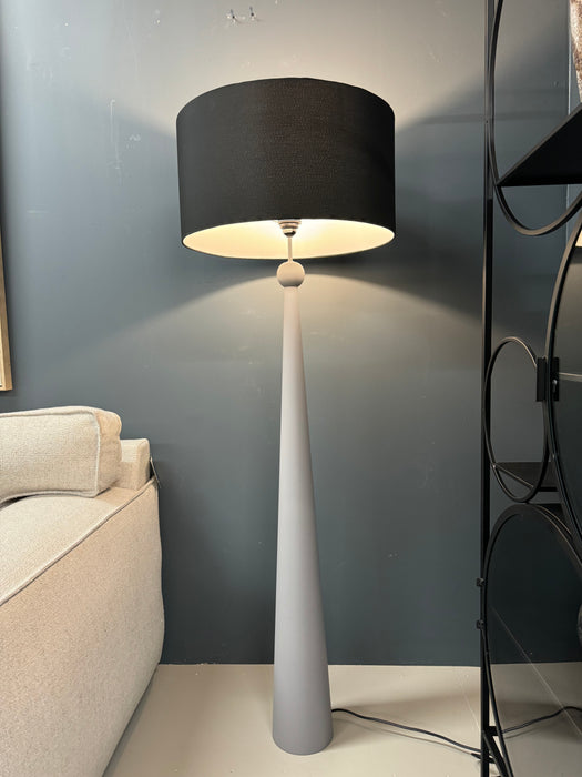 Arlington Modern Grey Tapered Wooden Floor Lamp with Black Shade