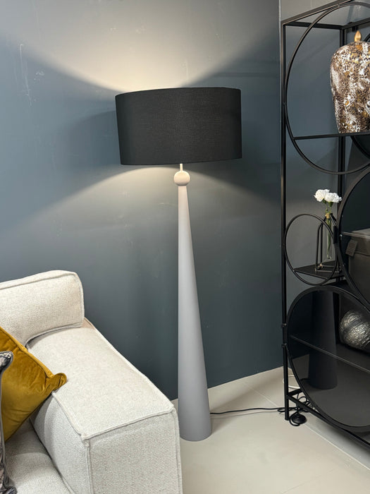 Arlington Modern Grey Tapered Wooden Floor Lamp with Black Shade