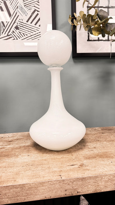 Elegant White Glass Bottle with Ball Topper