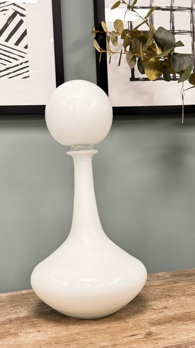 Elegant White Glass Bottle with Ball Topper