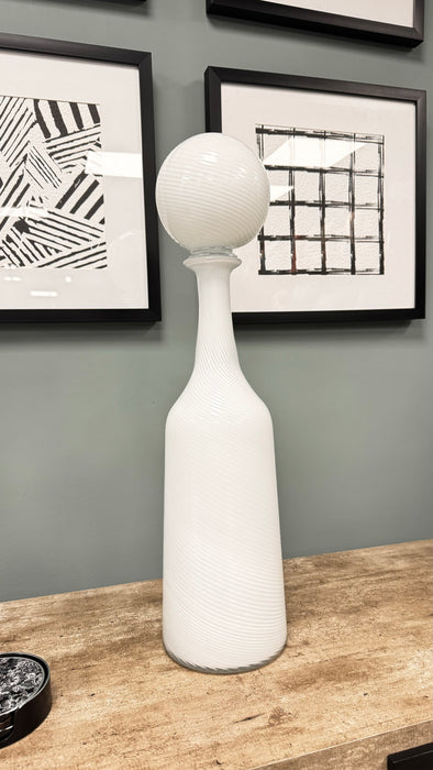 Elegant Tall White Glass Bottle with Ball Topper - 58cm