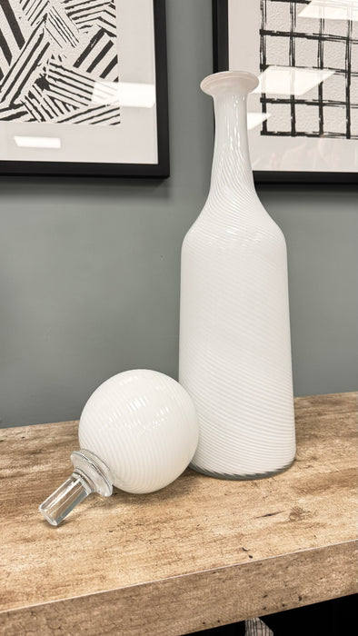 Elegant Tall White Glass Bottle with Ball Topper - 58cm