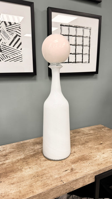 Elegant Tall White Glass Bottle with Ball Topper - 58cm