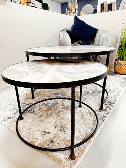 Bamboo Round Coffee Table – Iron Frame with Glass Bamboo Design - Large