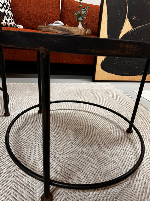 Bamboo Round Coffee Table – Iron Frame with Glass Bamboo Design - Small