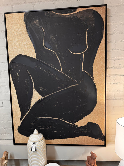 Beige & Black Textured Woman Silhouette Wall Canvas - 143cm