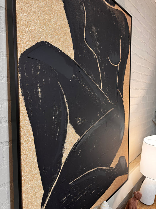 Beige & Black Textured Woman Silhouette Wall Canvas - 143cm