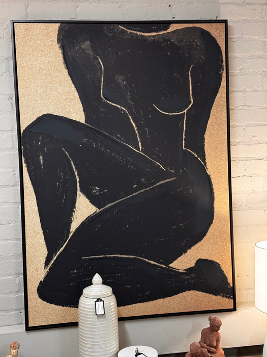 Beige & Black Textured Woman Silhouette Wall Canvas - 143cm