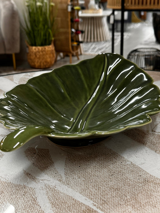 Green Stoneware Beech Leaf Plate