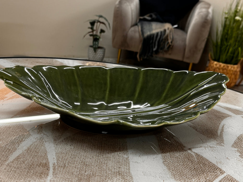 Green Stoneware Beech Leaf Plate