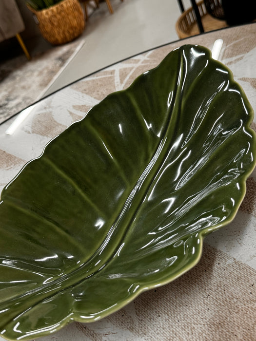 Green Stoneware Beech Leaf Plate