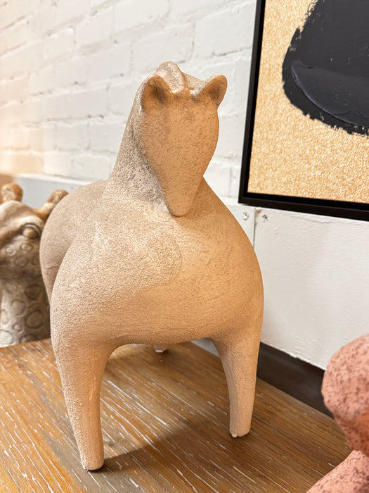 Modern Textured Terracotta Horse Sculpture - 35cm