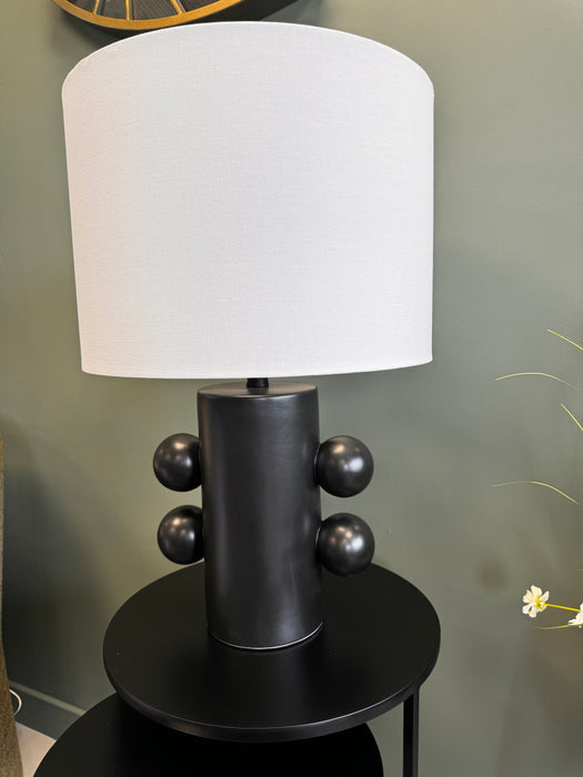 Modern Matt Black Bobble Table Lamp with White Shade