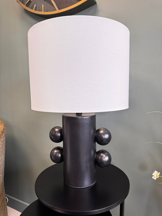 Modern Matt Black Bobble Table Lamp with White Shade