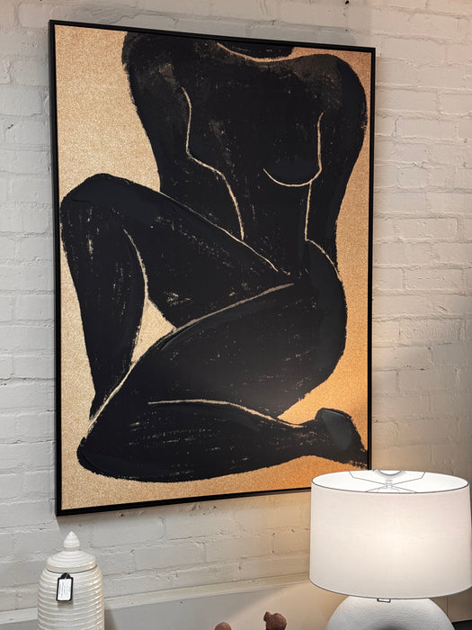 Beige & Black Textured Woman Silhouette Wall Canvas - 143cm