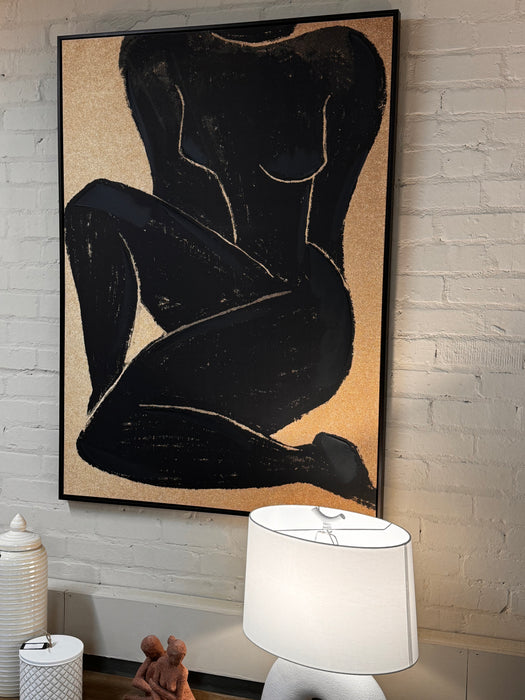 Beige & Black Textured Woman Silhouette Wall Canvas - 143cm