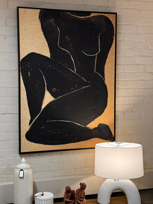 Beige & Black Textured Woman Silhouette Wall Canvas - 143cm