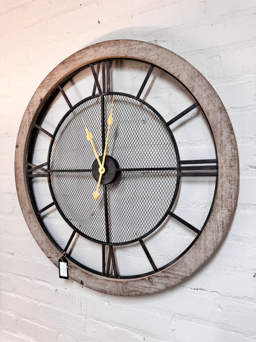 Holden Natural Wood & Metal Round Wall Clock - 80cm