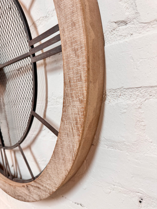 Holden Natural Wood & Metal Round Wall Clock - 80cm