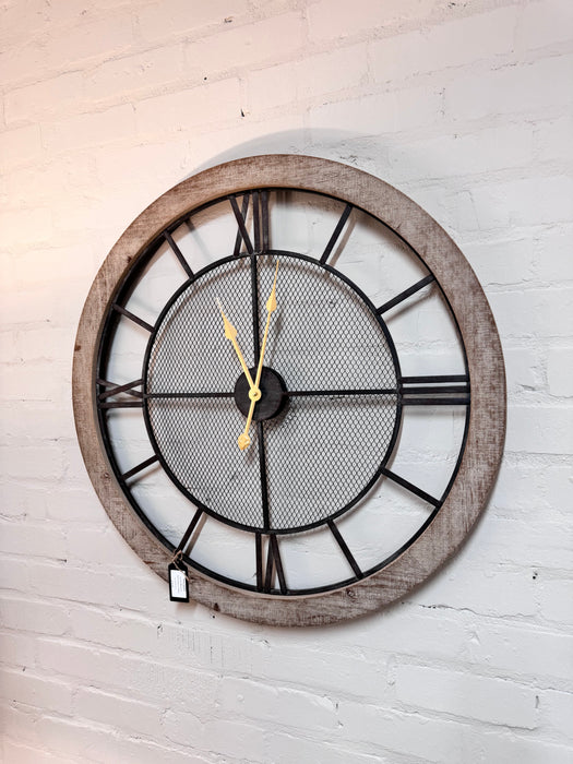 Holden Natural Wood & Metal Round Wall Clock - 80cm