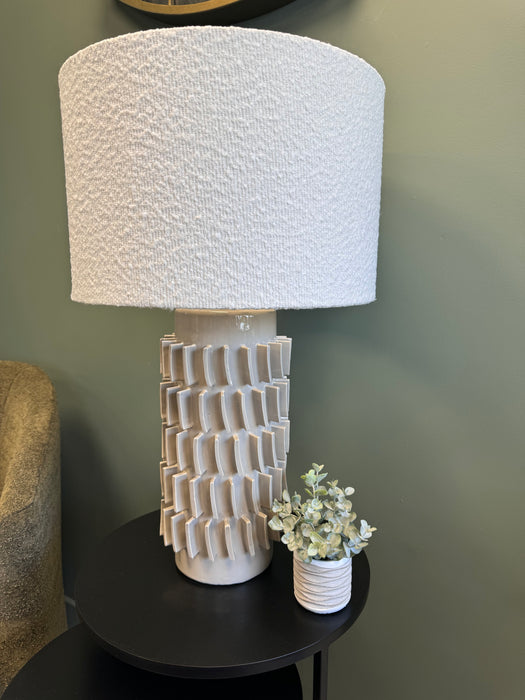 Textured Ceramic Table Lamp with White Boucle Shade - 62 cm