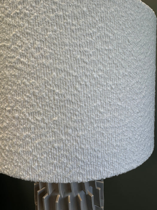 Textured Ceramic Table Lamp with White Boucle Shade - 62 cm