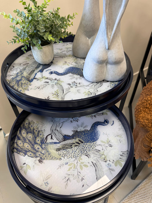 Laura Ashley Side Tables, Belvedere Peacock Print, Black Metal Frame, Set Of 2